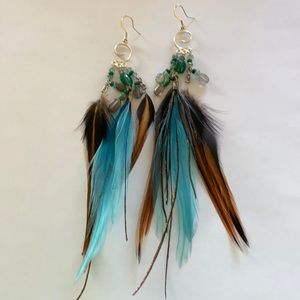 Sterling silver, beaded feather earrings